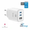 Încărcător de călătorie SWISSTEN EDGE GaN 2x USB-C PD 65W + 1x USB-A 18W QC ALB
