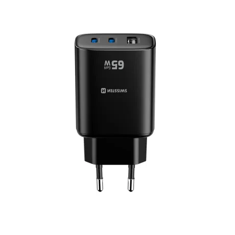 Încărcător de călătorie SWISSTEN EDGE GaN 2x USB-C PD 65W + 1x USB-A 18W QC NEGRU