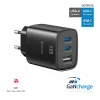Încărcător de călătorie SWISSTEN EDGE GaN 2x USB-C PD 65W + 1x USB-A 18W QC NEGRU