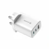 Încărcător de călătorie SWISSTEN EDGE GaN 2x USB-C PD 65W + 1x USB-A 18W QC, pentru priză UK, alb