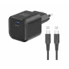 Încărcător de călătorie SWISSTEN GaN 1x USB-C 20W Alimentare Negru + Cablu de date USB-C/USB-C 1.2 M Negru