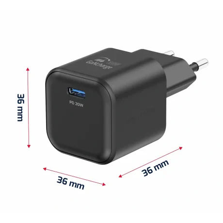 Încărcător de călătorie SWISSTEN GaN 1x USB-C 20W Alimentare Negru + Cablu de date USB-C/USB-C 1.2 M Negru