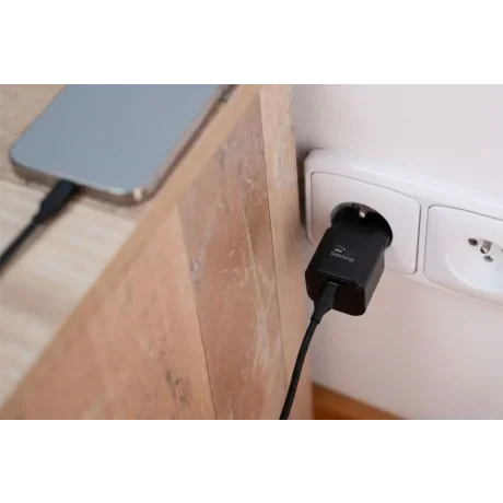 Încărcător de călătorie SWISSTEN GaN 1x USB-C 20W Alimentare Negru + Cablu de date USB-C/USB-C 1.2 M Negru