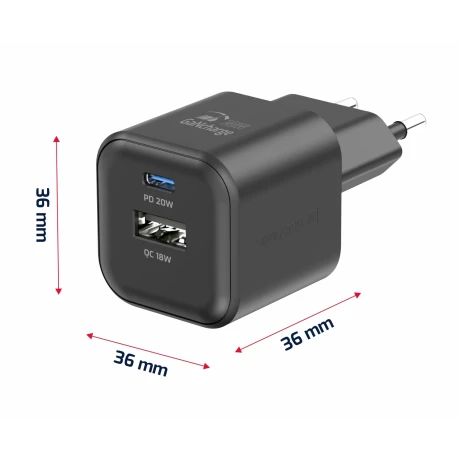 Încărcător de călătorie SWISSTEN GaN 1x USB-C 20W PD + 1x USB-A 18W QC NEGRU