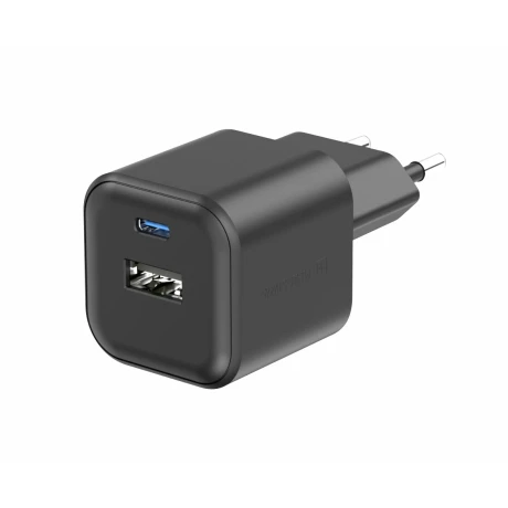 Încărcător de călătorie SWISSTEN GaN 1x USB-C 20W PD + 1x USB-A 18W QC NEGRU