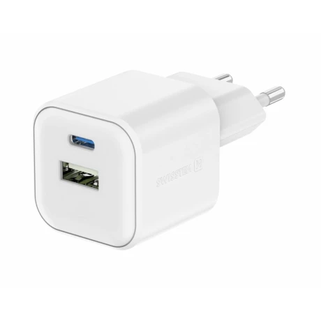 Încărcător de călătorie SWISSTEN GaN 1x USB-C 20W PD și 1x USB-A 18W QC ALB