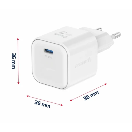 Încărcător de călătorie SWISSTEN GaN 1x USB-C 20W, putere de alimentare, alb