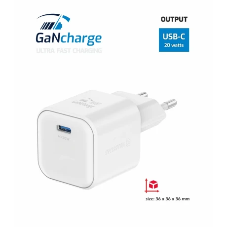 Încărcător de călătorie SWISSTEN GaN 1x USB-C 20W, putere de alimentare, alb