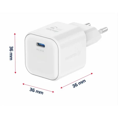 Încărcător de călătorie SWISSTEN GaN 1x USB-C 35W Alimentare Alb + Cablu de date USB-C/USB-C 1.2 M Alb
