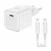 Încărcător de călătorie SWISSTEN GaN 1x USB-C 35W Alimentare Alb + Cablu de date USB-C/USB-C 1.2 M Alb