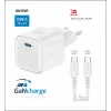 Încărcător de călătorie SWISSTEN GaN 1x USB-C 35W Alimentare Alb + Cablu de date USB-C/USB-C 1.2 M Alb