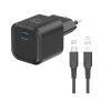 Încărcător de călătorie SWISSTEN GaN 1x USB-C 35W Alimentare Negru + Cablu de date USB-C/LIGHTNING 1.2M Negru