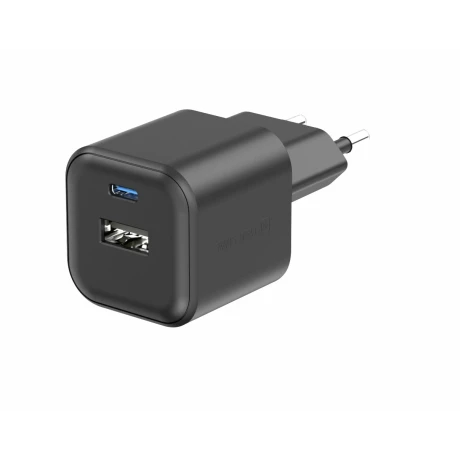 Încărcător de călătorie SWISSTEN GaN 1x USB-C 35W PD + 1x USB-A 27W QC NEGRU