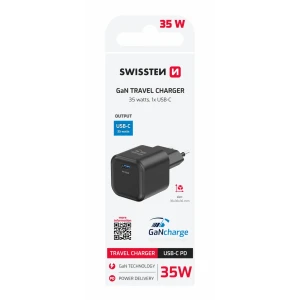 Încărcător de călătorie SWISSTEN GaN 1x USB-C 35W Power Delivery Negru