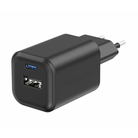 Încărcător de călătorie SWISSTEN GaN 1x USB-C 45W PD + 1x USB-A 18W QC NEGRU