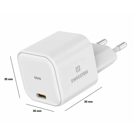 Încărcător de călătorie SWISSTEN GaN 1x USB-C 65W, alb