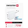 Încărcător de călătorie SWISSTEN GaN 2x USB-C + 1x USB 70W