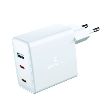 Încărcător de călătorie SWISSTEN GaN 2x USB-C + 1x USB 70W
