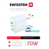 Încărcător de călătorie SWISSTEN GaN 2x USB-C + 1x USB 70W