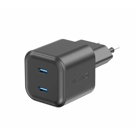 Încărcător de călătorie SWISSTEN GaN 2x USB-C 20W Power Delivery Negru