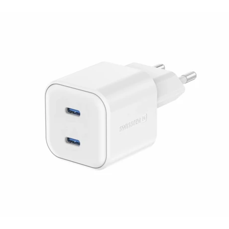 Încărcător de călătorie SWISSTEN GaN 2x USB-C 20W, putere de alimentare, alb