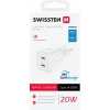 Încărcător de călătorie SWISSTEN GaN 2x USB-C 20W, putere de alimentare, alb