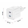 Încărcător de călătorie SWISSTEN GaN 2x USB-C 20W, putere de alimentare, alb