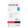 Încărcător de călătorie SWISSTEN GaN 2x USB-C 20W, putere de alimentare, alb