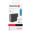 Încărcător de călătorie SWISSTEN GaN 3x USB-C 100W PD + 1x USB-A 18W QC NEGRU