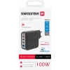 Încărcător de călătorie SWISSTEN GaN 3x USB-C 100W PD + 1x USB-A 18W QC NEGRU