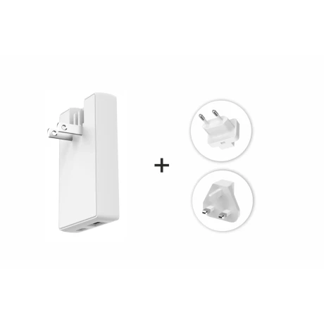 Încărcător de călătorie SWISSTEN GaN USB-C + USB-A 65W Mufe interschimbabile (SUA, UE, Marea Britanie) Alb