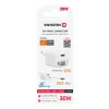 Încărcător de călătorie SWISSTEN SlideCHARGE GAN 30W, 1× USB-A 18W cu cablu retractabil USB-C de 0,75 m, alb