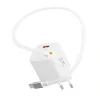 Încărcător de călătorie SWISSTEN SlideCHARGE GAN 30W, 1× USB-A 18W cu cablu retractabil USB-C de 0,75 m, alb