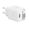 Încărcător de călătorie SWISSTEN SlideCHARGE GAN 30W, 1× USB-A 18W cu cablu retractabil USB-C de 0,75 m, alb