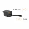 Încărcător de călătorie SWISSTEN SlideCHARGE GAN 30W, 1× USB-A 18W cu cablu retractabil USB-C de 0,75 m, negru