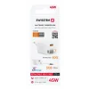 Încărcător de călătorie SWISSTEN SlideCHARGE GAN 45W, 1× USB-A 18W cu cablu retractabil USB-C de 0,75 m, alb