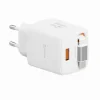 Încărcător de călătorie SWISSTEN SlideCHARGE GAN 45W, 1× USB-A 18W cu cablu retractabil USB-C de 0,75 m, alb