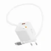 Încărcător de călătorie SWISSTEN SlideCHARGE GAN 45W, 1× USB-A 18W cu cablu retractabil USB-C de 0,75 m, alb