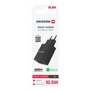 Încărcător de călătorie Swissten Smart IC cu 2x USB 2.1A Power, negru