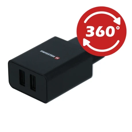 Încărcător de călătorie Swissten Smart IC cu 2x USB 2.1A Power, negru