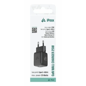 Încărcător de perete iPEAX GaN 25W (USB-C + USB-A) negru