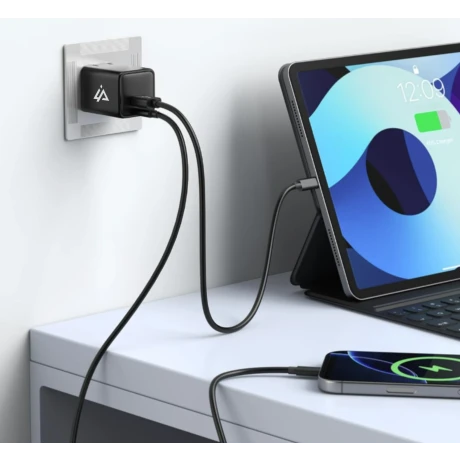 Încărcător de perete iPEAX GaN 25W (USB-C + USB-A) negru
