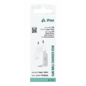 Încărcător de perete iPEAX GaN 35W (USB-C + USB-A) alb