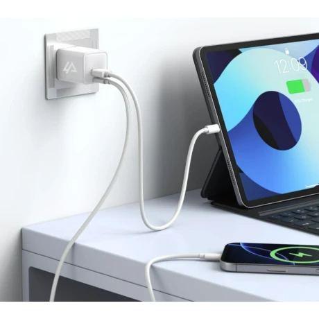 Încărcător de perete iPEAX GaN 45W (USB-C + USB-A) alb