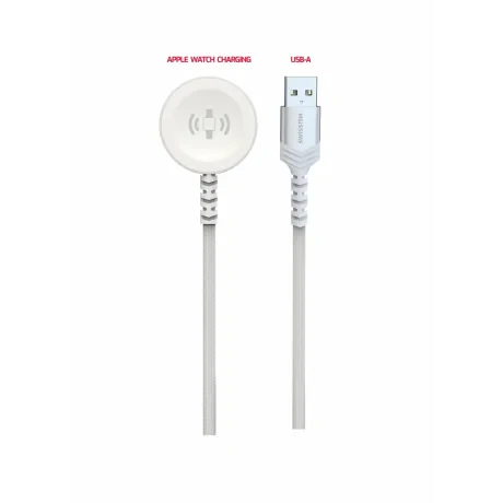 Încărcător magnetic wireless Swissten cu fir împletit pentru Apple Watch, metal, USB-A 1.2 m, alb