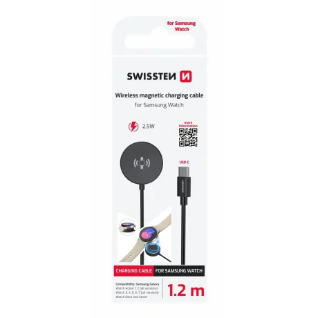 Încărcător magnetic wireless Swissten pentru ceas Samsung Galaxy, USB-C 1.2 m, negru