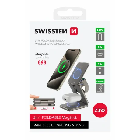 ÎNCĂRCĂTOR WIRELESS DIN ALUMINIU SWISSTEN AL1 GRI (compatibil cu MagSafe)