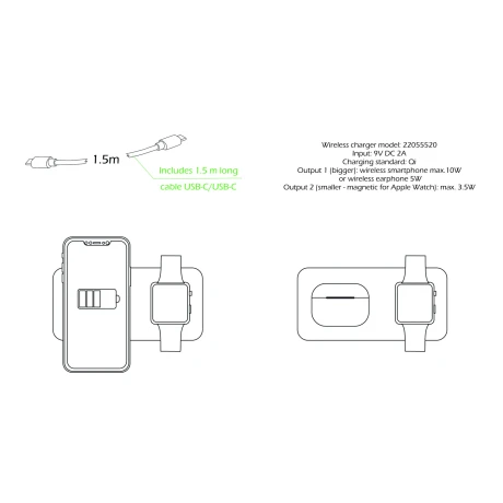 Încărcător wireless SWISSTEN 2 în 1, negru