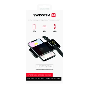Încărcător wireless SWISSTEN 2 în 1, negru