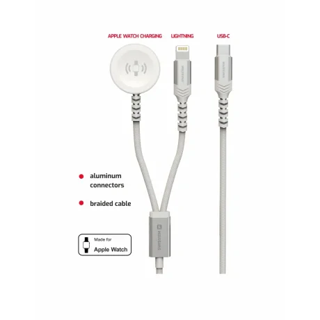 Încărcător wireless Swissten 2 în 1 pentru Apple Watch și Lightning, USB-C 1.2 M, alb